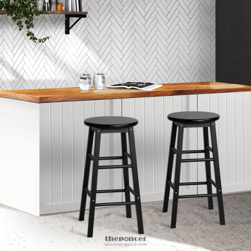 ARTISS 2X BAR STOOLS ROUND CHAIRS WOODEN BLACK