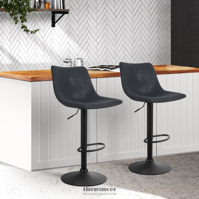 ARTISS 2X BAR STOOLS VINTAGE LEATHER SWIVEL GAS LIFT BLACK