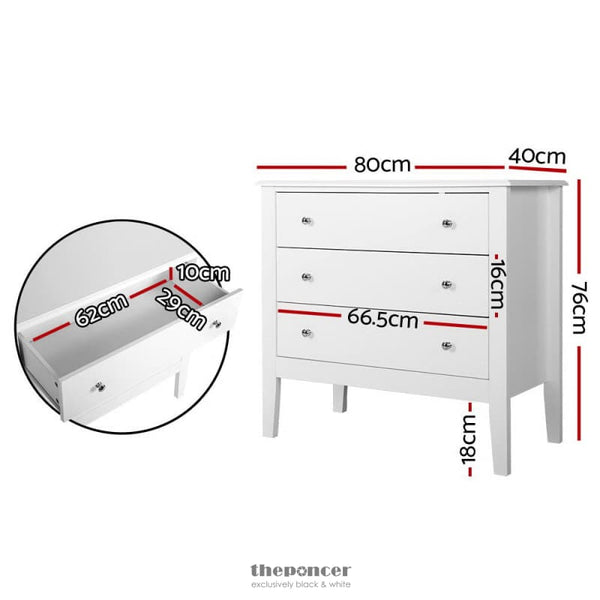 ARTISS 3 CHEST OF DRAWERS - BRITTANY WHITE