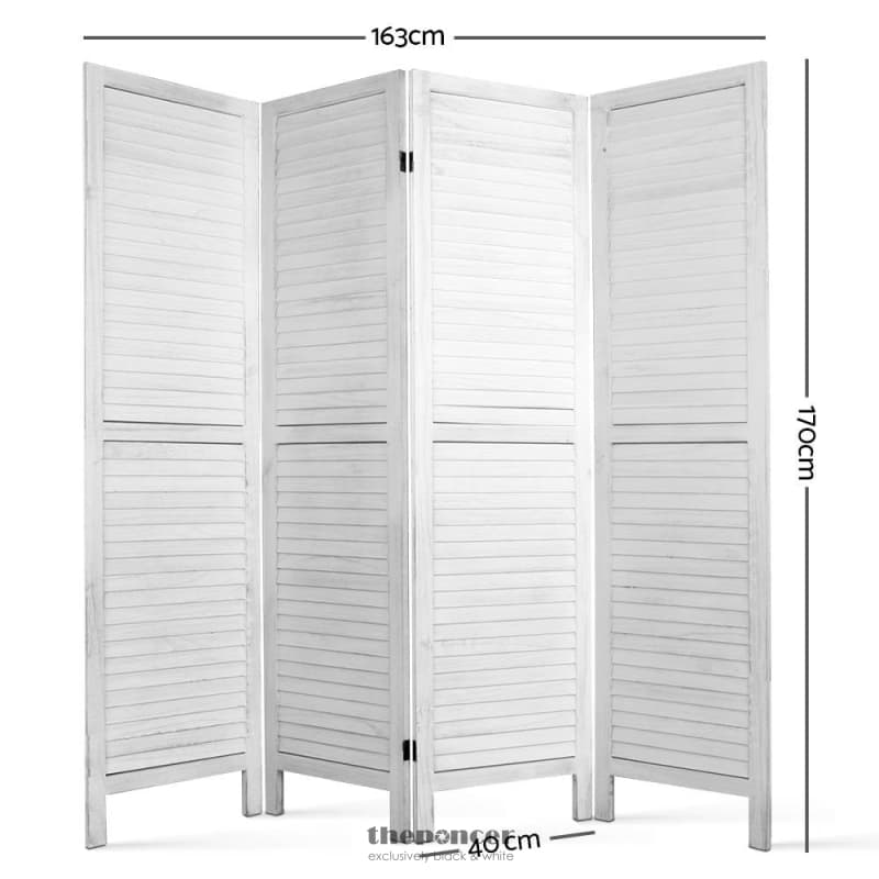 ARTISS 4 PANEL ROOM DIVIDER SCREEN 163X170CM LOUVER WHITE