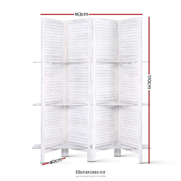 ARTISS 4 PANEL ROOM DIVIDER SCREEN 163X170CM SHELF WHITE