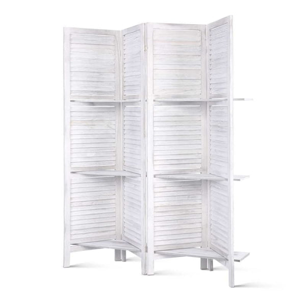 ARTISS 4 PANEL ROOM DIVIDER SCREEN 163X170CM SHELF WHITE