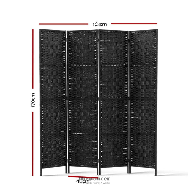 ARTISS 4 PANEL ROOM DIVIDER SCREEN 163X170CM WOVEN BLACK