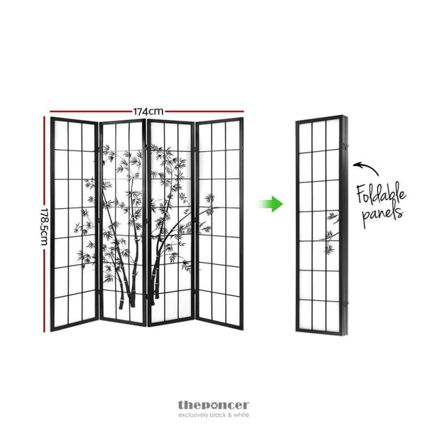 ARTISS 4 PANEL ROOM DIVIDER SCREEN 174X179CM BAMBOO BLACK