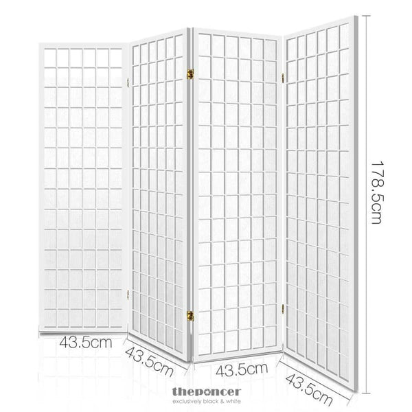 ARTISS 4 PANEL ROOM DIVIDER SCREEN 174X179CM WHITE