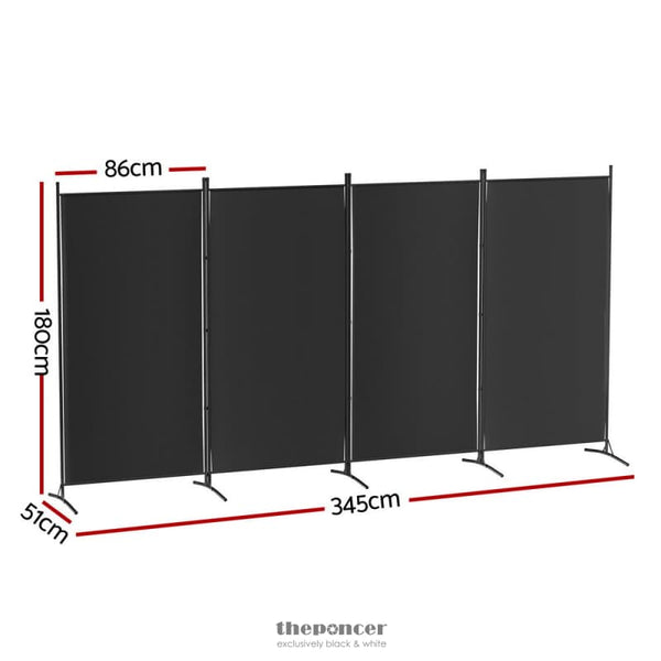 ARTISS 4 PANEL ROOM DIVIDER SCREEN 345X180CM FABRIC BLACK