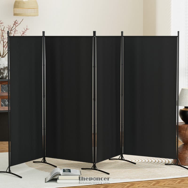 ARTISS 4 PANEL ROOM DIVIDER SCREEN 345X180CM FABRIC BLACK