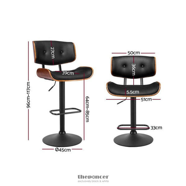 ARTISS 4X BAR STOOLS GAS LIFT LEATHER ALL BLACK