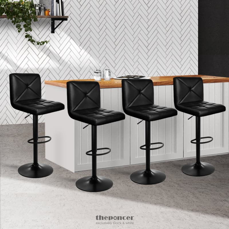 ARTISS 4X BAR STOOLS GAS LIFT LEATHER CHAIR BLACK