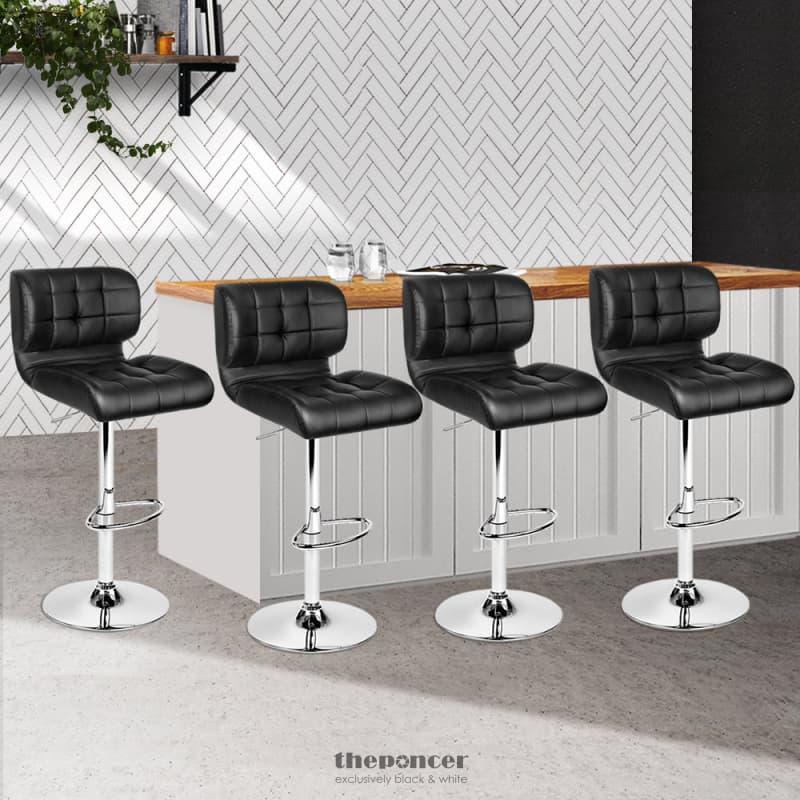 ARTISS 4X BAR STOOLS GAS LIFT LEATHER PADDED BLACK