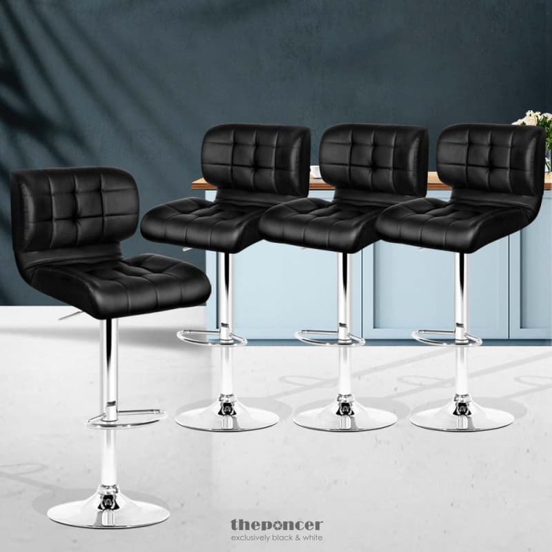 ARTISS 4X BAR STOOLS GAS LIFT LEATHER PADDED BLACK