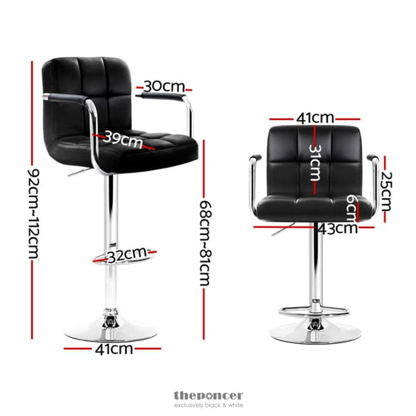 ARTISS 4X BAR STOOLS LEATHER GAS LIFT W/ARMREST BLACK