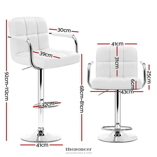 ARTISS 4X BAR STOOLS LEATHER GAS LIFT W/ARMREST WHITE