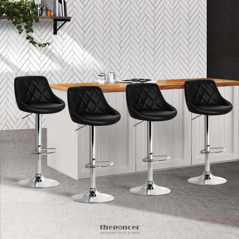 ARTISS 4X BAR STOOLS LEATHER PADDED GAS LIFT BLACK