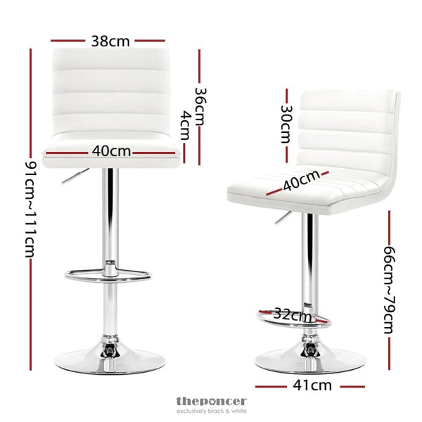 ARTISS 4X BAR STOOLS PADDED LEATHER GAS LIFT WHITE
