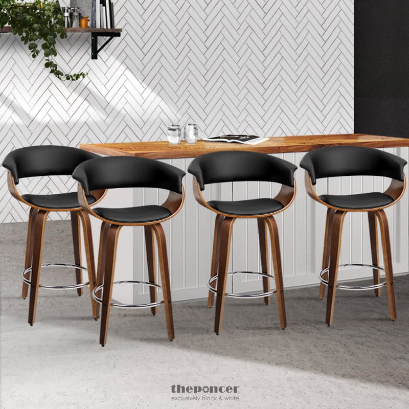 ARTISS 4X BAR STOOLS SWIVEL PU SEAT WOODEN