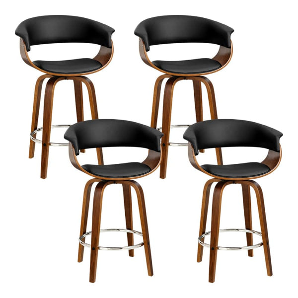 ARTISS 4X BAR STOOLS SWIVEL PU SEAT WOODEN