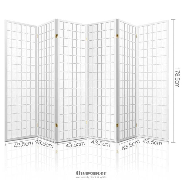 ARTISS 6 PANEL ROOM DIVIDER SCREEN 261X179CM WHITE