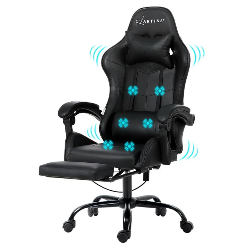 ARTISS 6 POINT MASSAGE GAMING OFFICE CHAIR FOOTREST BLACK