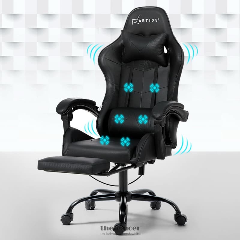 ARTISS 6 POINT MASSAGE GAMING OFFICE CHAIR FOOTREST BLACK