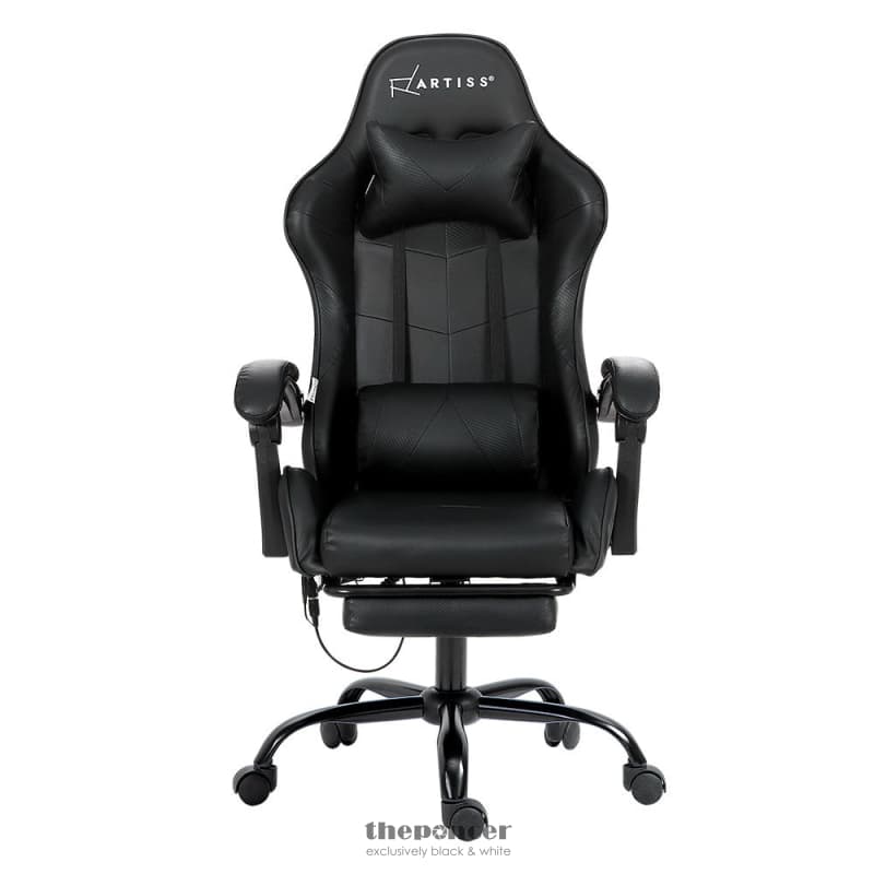 ARTISS 6 POINT MASSAGE GAMING OFFICE CHAIR FOOTREST BLACK