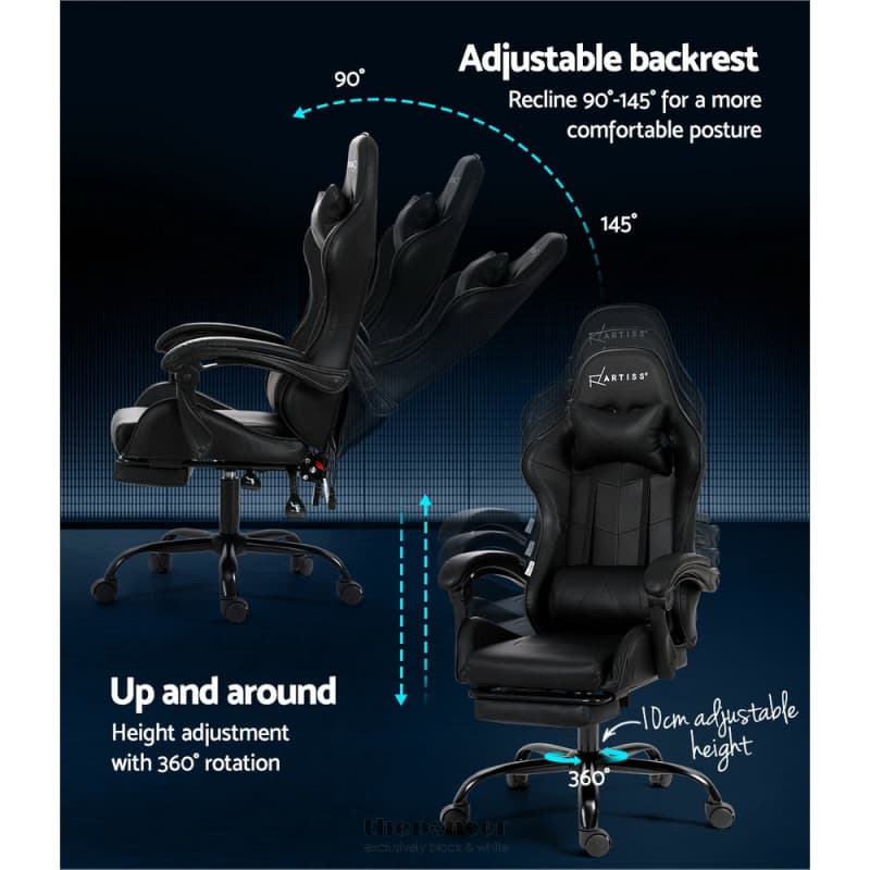 ARTISS 6 POINT MASSAGE GAMING OFFICE CHAIR FOOTREST BLACK