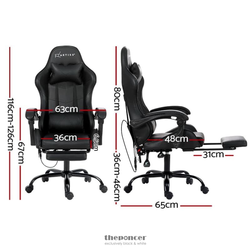 ARTISS 6 POINT MASSAGE GAMING OFFICE CHAIR FOOTREST BLACK