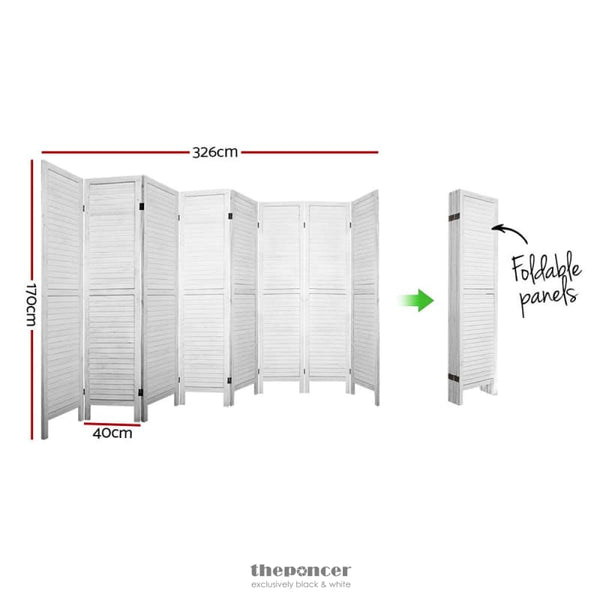 ARTISS 8 PANEL ROOM DIVIDER SCREEN 326X170CM LOUVER WHITE