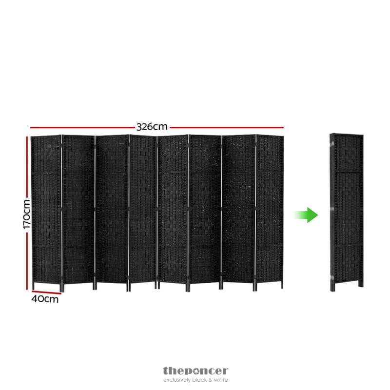 ARTISS 8 PANEL ROOM DIVIDER SCREEN 326X170CM WOVEN BLACK