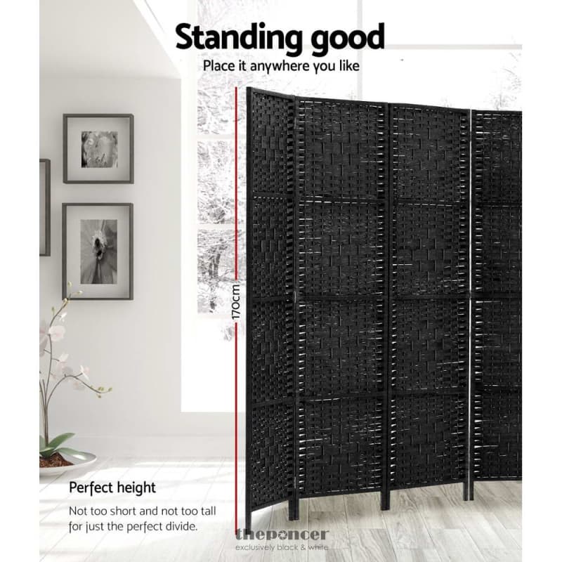 ARTISS 8 PANEL ROOM DIVIDER SCREEN 326X170CM WOVEN BLACK