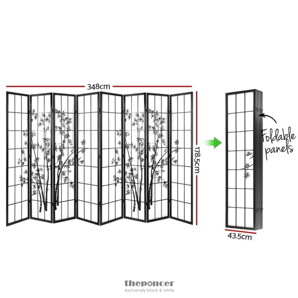 ARTISS 8 PANEL ROOM DIVIDER SCREEN 348X179CM BAMBOO BLACK