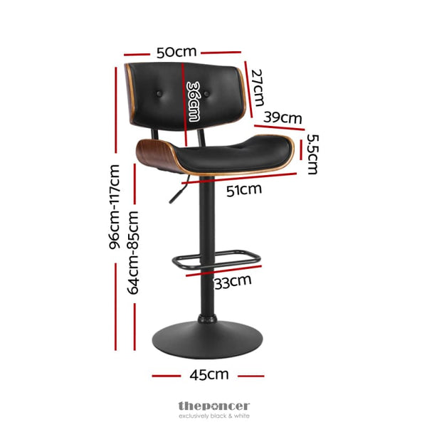 ARTISS BAR STOOLS GAS LIFT LEATHER ALL BLACK