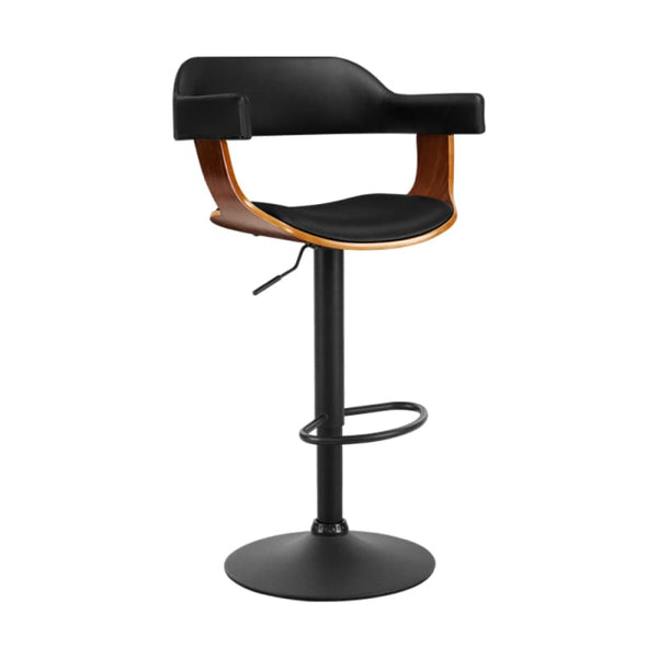 ARTISS BAR STOOLS GAS LIFT LEATHER W/ARMREST ALL BLACK