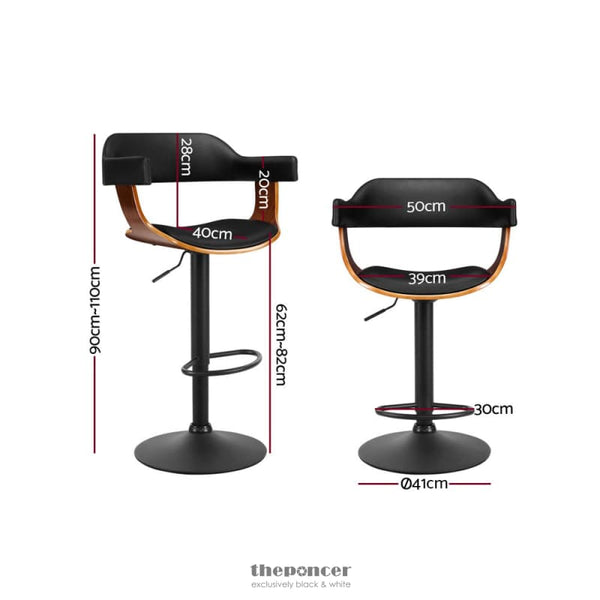 ARTISS BAR STOOLS GAS LIFT LEATHER W/ARMREST ALL BLACK