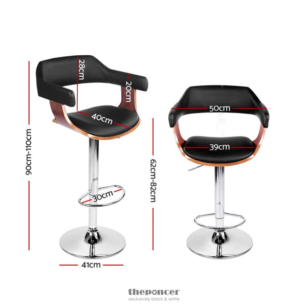 ARTISS BAR STOOLS GAS LIFT LEATHER W/ARMREST BLACK
