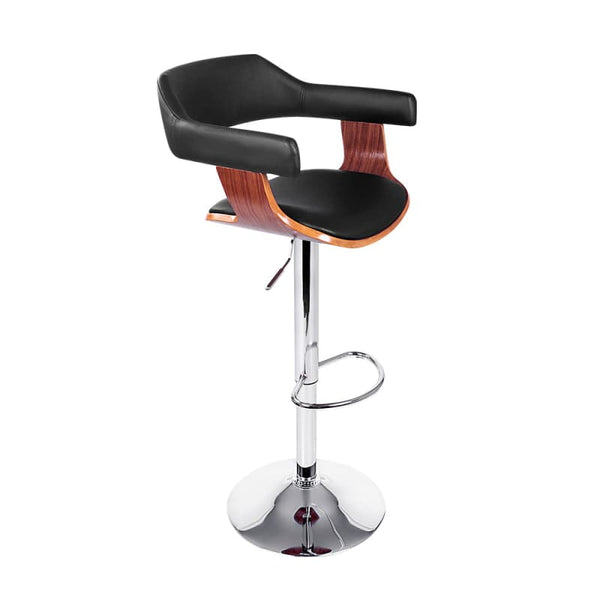 ARTISS BAR STOOLS GAS LIFT LEATHER W/ARMREST BLACK