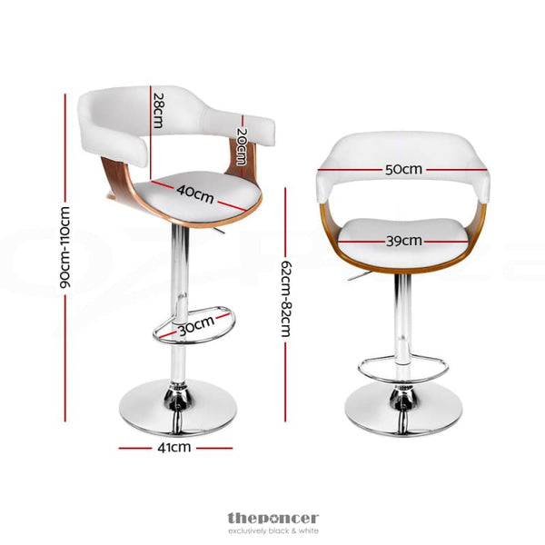 ARTISS BAR STOOLS GAS LIFT LEATHER W/ARMREST WHITE