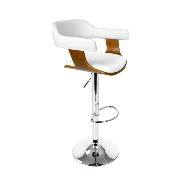 ARTISS BAR STOOLS GAS LIFT LEATHER W/ARMREST WHITE