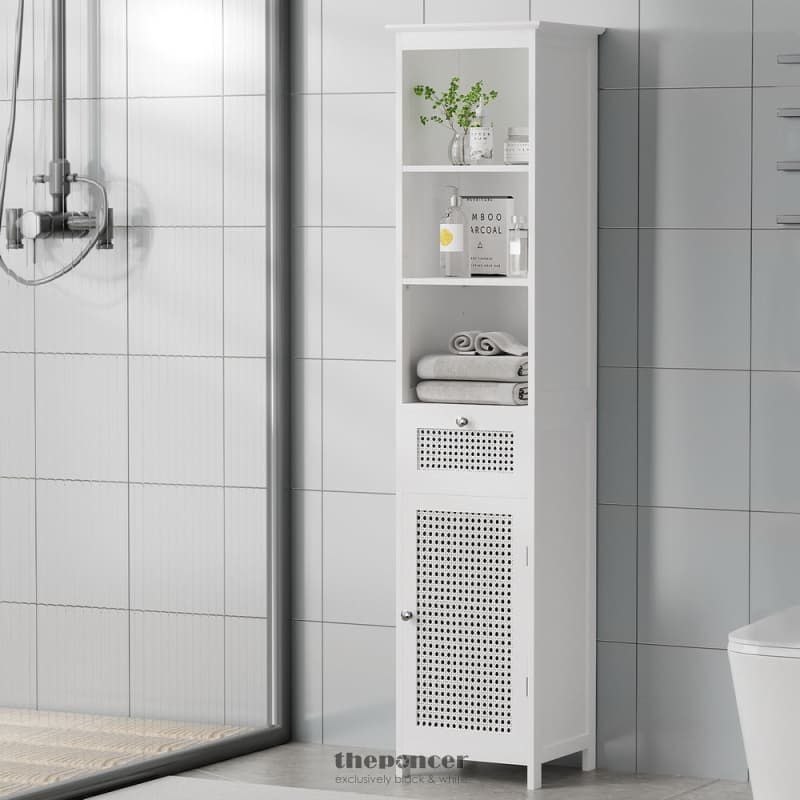 ARTISS BATHROOM CABINET STORAGE 161CM WHITE RATTAN TALLBOY