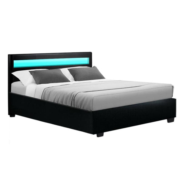 ARTISS BED FRAME DOUBLE SIZE LED GAS LIFT BLACK COLE
