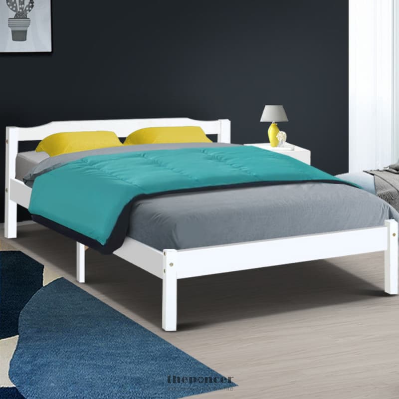 ARTISS BED FRAME DOUBLE SIZE WOODEN WHITE LEXI