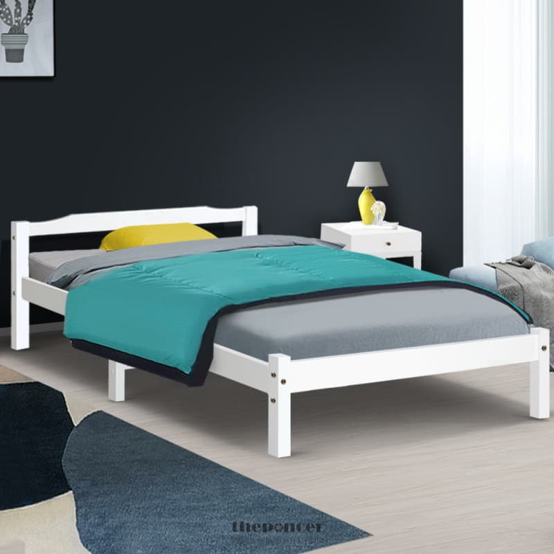 ARTISS BED FRAME KING SINGLE SIZE WOODEN WHITE LEXI