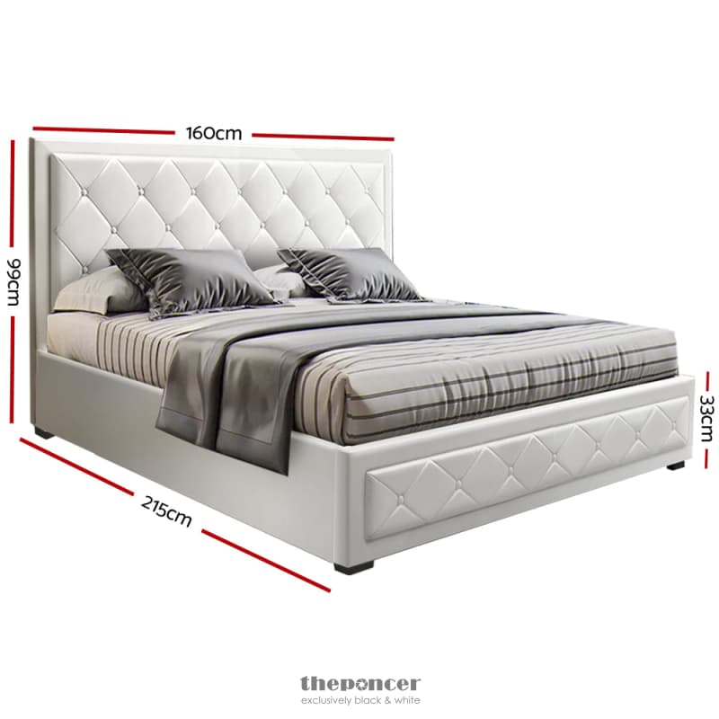 ARTISS BED FRAME QUEEN SIZE GAS LIFT WHITE TIYO