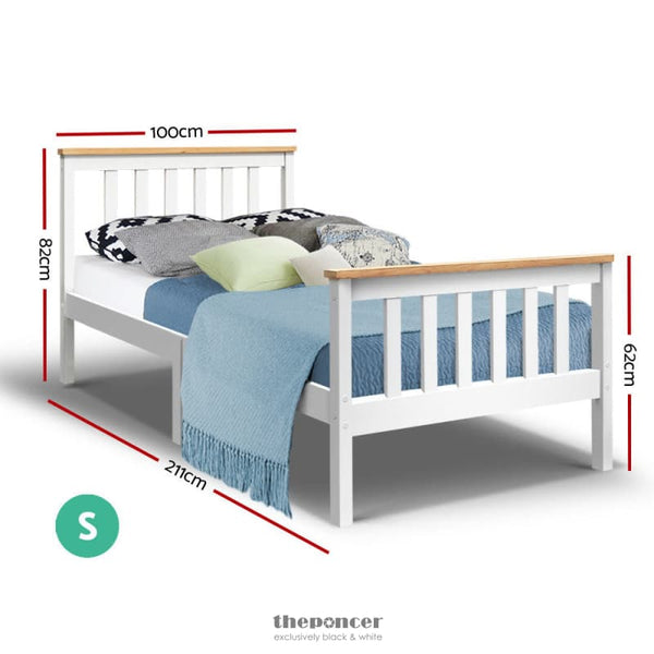 ARTISS BED FRAME SINGLE SIZE WOODEN WHITE PONY