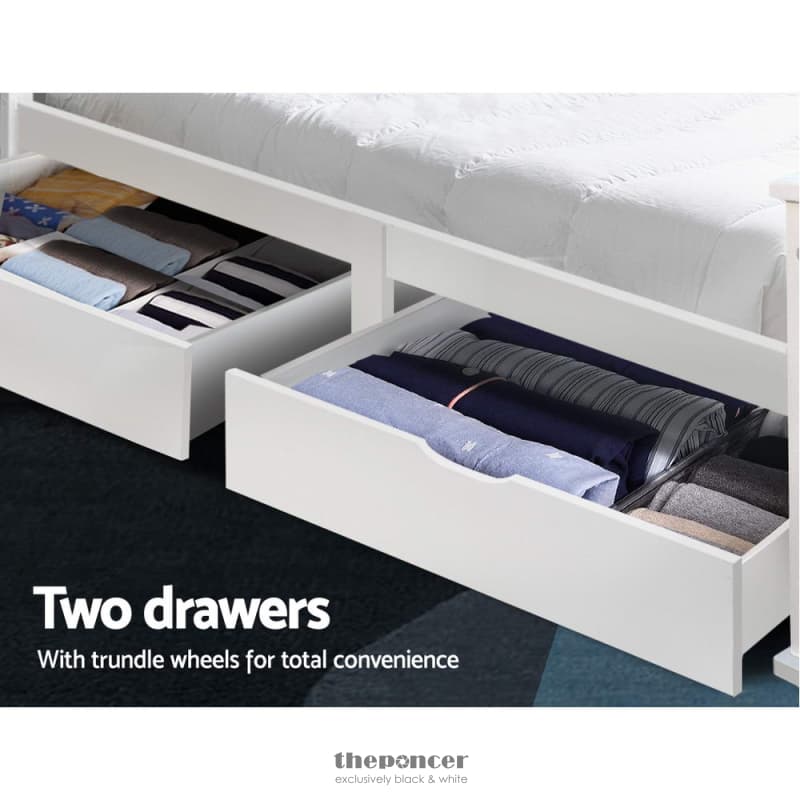 ARTISS BED FRAME SINGLE SIZE WOODEN WITH 2 DRAWERS WHITE RIO