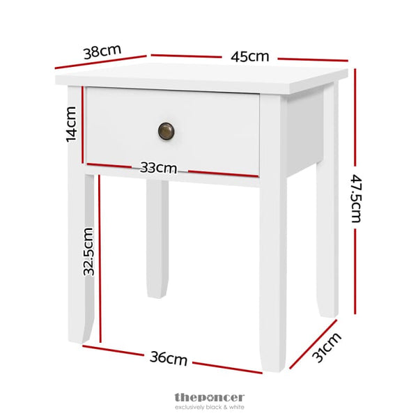 ARTISS BEDSIDE TABLE 1 DRAWER - BOW WHITE
