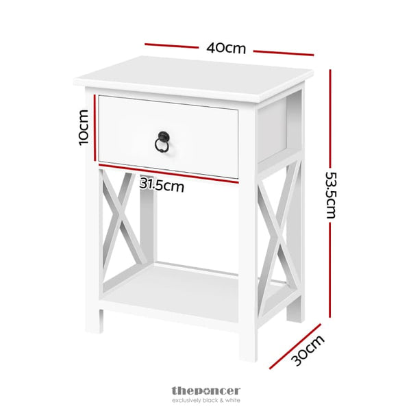 ARTISS BEDSIDE TABLE 1 DRAWER WITH SHELF X2 - EMMA WHITE