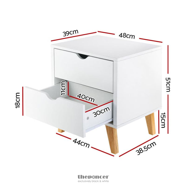 ARTISS BEDSIDE TABLE 2 DRAWERS - ANDERS WHITE