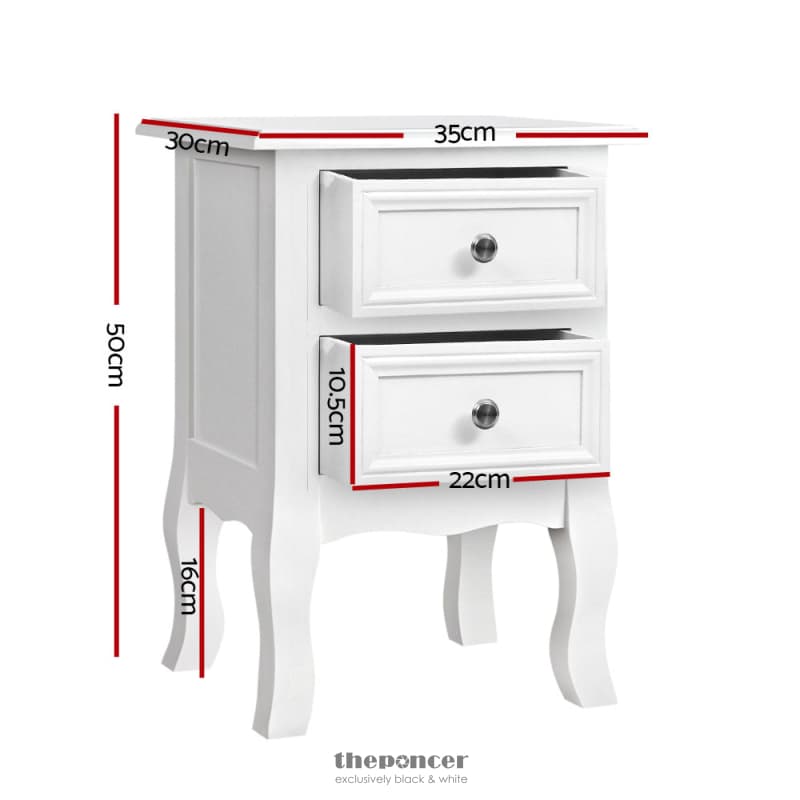 ARTISS BEDSIDE TABLE 2 DRAWERS - BISSET WHITE