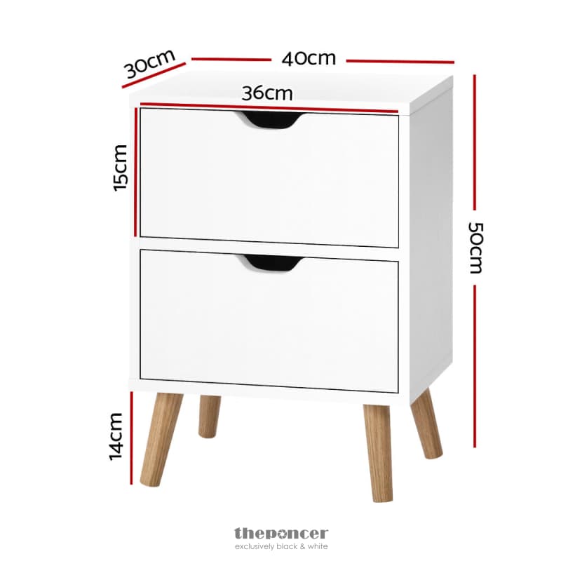 ARTISS BEDSIDE TABLE 2 DRAWERS - BODEN WHITE